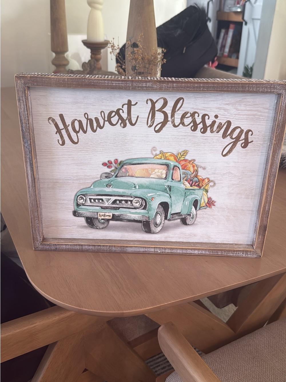 Harvest Blessings Teal Truck Wall Art - Farmhouse Decor